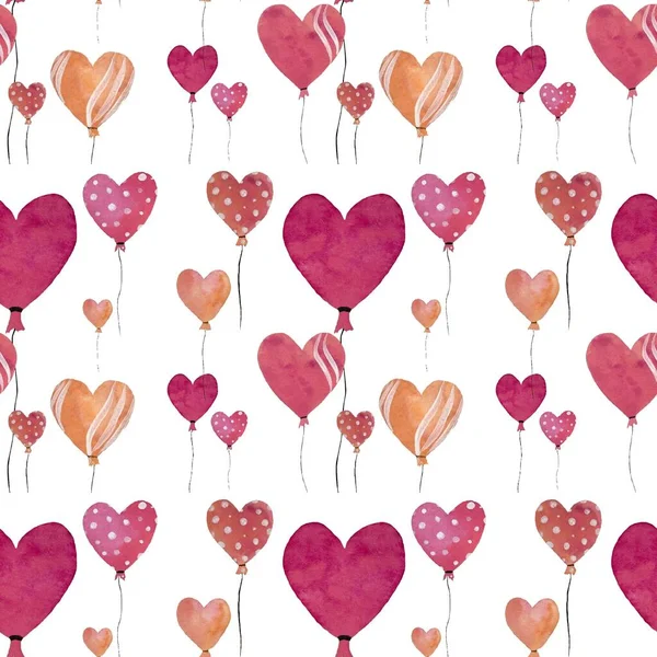 Ballons Coeur Rose Motif Sans Couture Illustration Aquarelle Image Dessinée — Photo