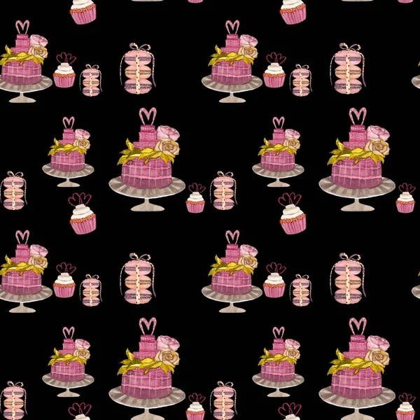 Valentins Schönes Süßes Set Mit Cupcakes Kuchen Und Muffins Eine — Stockfoto