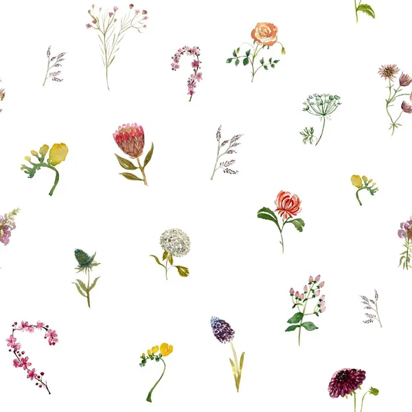 Απρόσκοπτη Υδατογραφία Dahlia Και Freesia Μοτίβο Κήπο Ροζ Κίτρινα Λουλούδια — Φωτογραφία Αρχείου