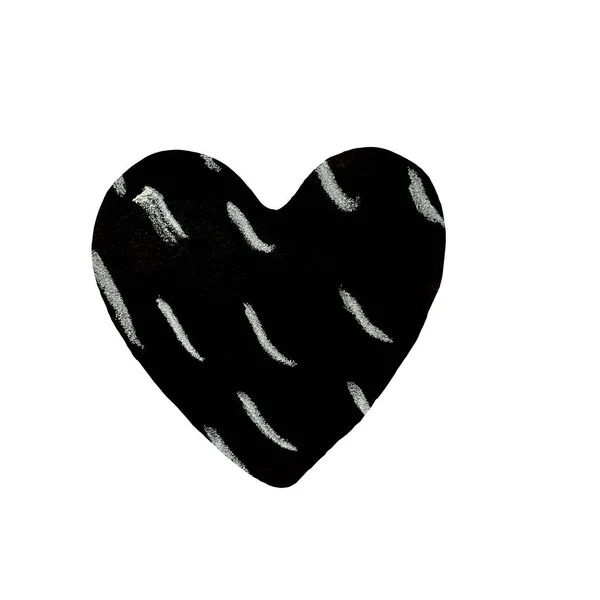 Cuore Strutturato Nero Disegnato Mano Illustrazione Acquerello Isolato Sfondo Bianco — Foto Stock