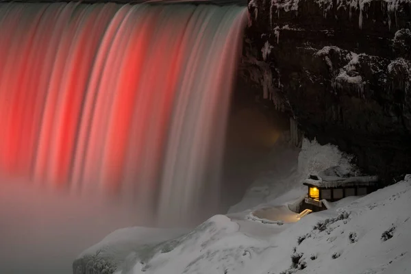 Niagara Falls Ontario Canada February 2022 Horseshoe Falls Lit Red — Stok fotoğraf