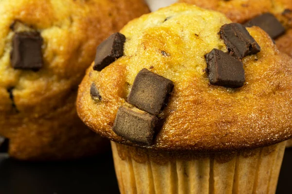 Freshly Baked Banana Chocolate Chunk Muffins — Stock Fotó