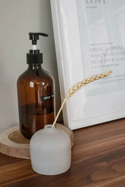 Disinfectant liquid pump bottle.