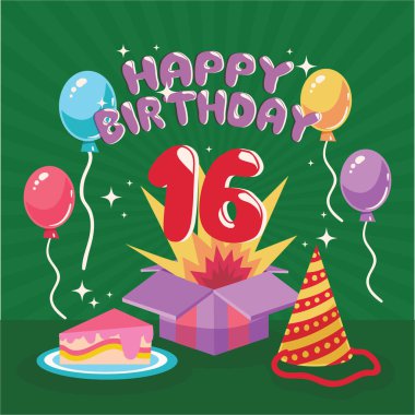 16th birthday greeting card template