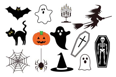 Cadılar Bayramı tasarım ögeleri beyaz arka planda paketlenir.