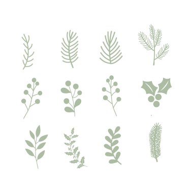 Noel ağacı siluetleri dekorasyonlar, noel tasarım elementleri.