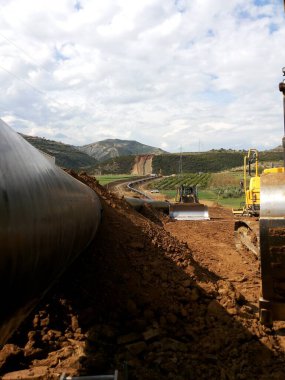 A line pipe on Cross-country pipeline installation through mountains southeastern Europe, Albania