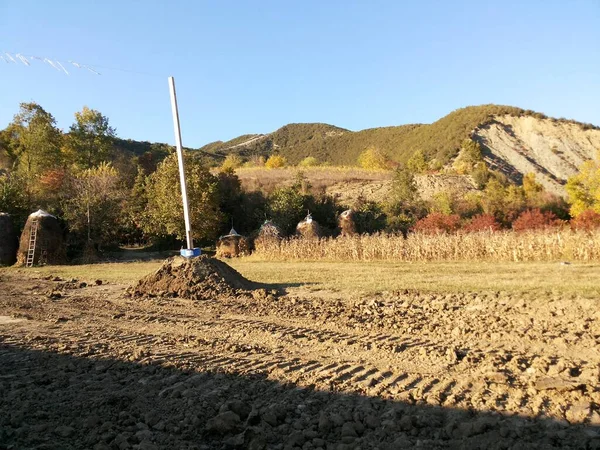 A line pipe on Cross-country pipeline installation through mountains southeastern Europe, Albania