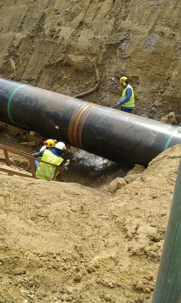 Schilderen Inspecteren Olie Gaspijpleiding Bouw Zuidoost Europa — Stockfoto