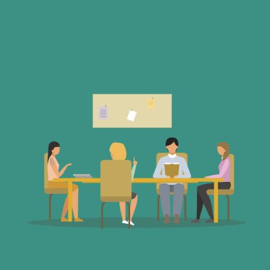 Vector illustration background of working together in the meeting room with one of the participants notes the discussion.Best results together. Business teamwork concept. Design vector illustration