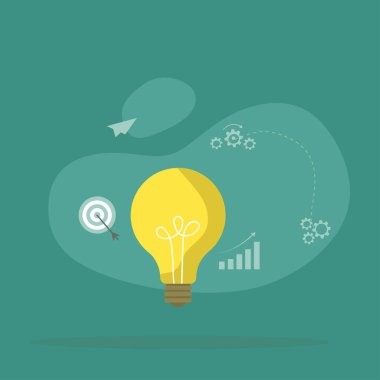 Vector illustration background of light bulb with metal gear wheel inside for machine company logo identity. Creative automotive workshop icon concept. Graphic design vector illustration