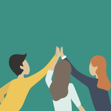 Vector illustration background about young happy male and female business people unite their hands together to form a circle shape. Teamwork unity concept Graphic design vector illustration