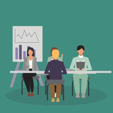 Vector illustration background of coordination meeting related to company achievement.Business Achievement. Business Teamwork.Target Evaluation Meeting concept.Graphic design vector illustration