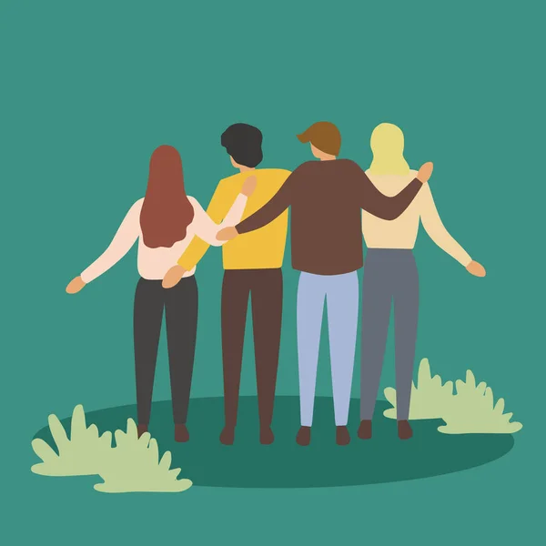 Vector illustration background about a group of men and woman from multi-ethnic standing together to show their friendship bonding. Unity in diversity concept. graphic design vector illustration