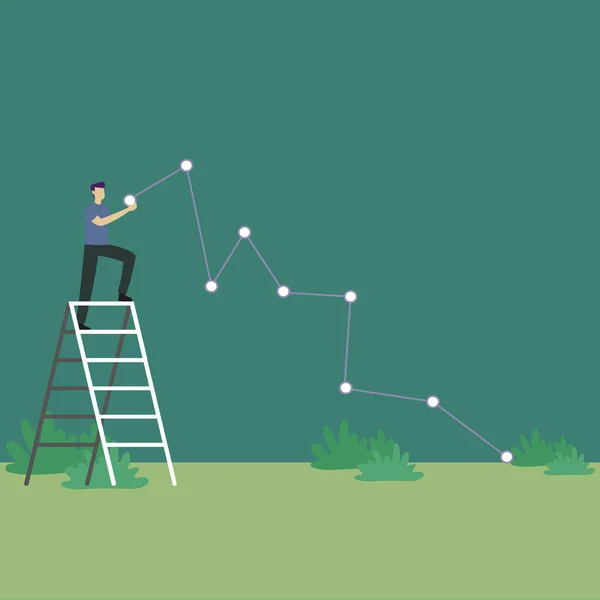 Vector illustration background of a young businessman climbing stairs to significantly increase market chart. Professional businessman. Create business growth. Graphic design vector illustration