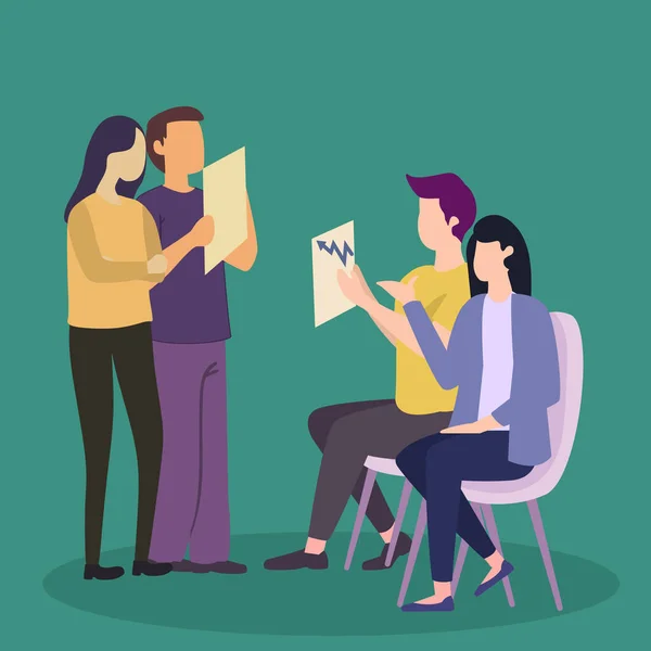 Vector illustration background of young happy business man holding coffee mug while reading tabloid headline news at hotel lobby. Relax drinking tea concept. Graphic design vector illustration