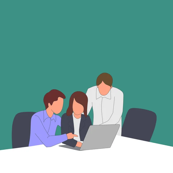 Simple Vector illustration background about young businessman and businesswoman discussing project learning data graph on the laptop screen. Business meeting Modern design vector illustration