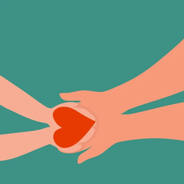 Vector illustration background of kids giving love heart-shaped to mom or dad. Mom and dad love the concept of nurturing care. Family insurance sign symbol. Simple design vector illustration