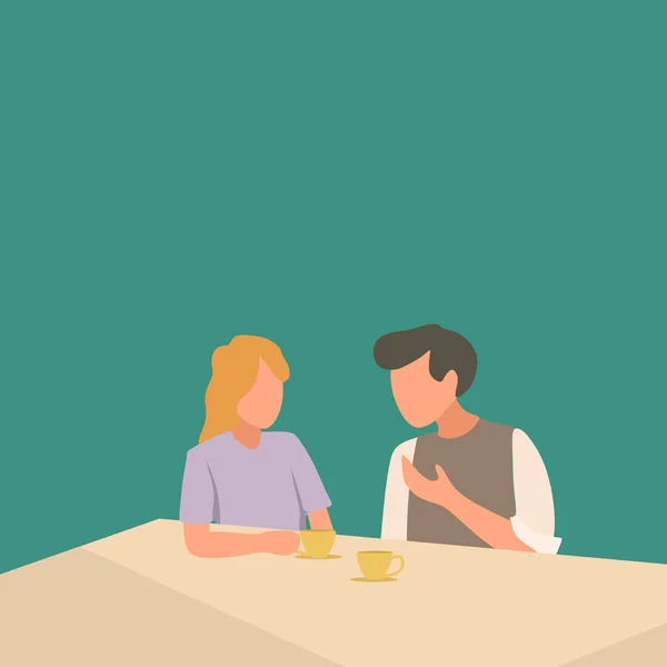 Simple Vector illustration background about young happy male and female couple doing romantic date and dinner together at a coffee shop. Marriage life concept. Modern design vector illustration