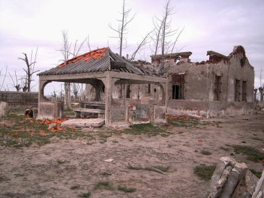 ruins of an abandoned factory building, lago epecuen, argentina