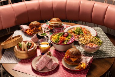 BUFFET OF HAMBURGER, WRAPS AND ASIAN BOWL
