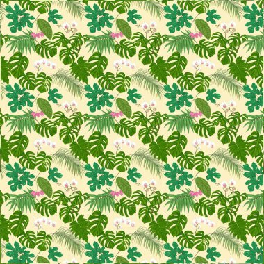 Illustration tropical plants white orchid flower pattern 