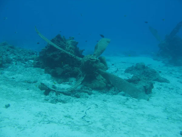 Underwater Propeller Engine Wreck Airplane — Φωτογραφία Αρχείου