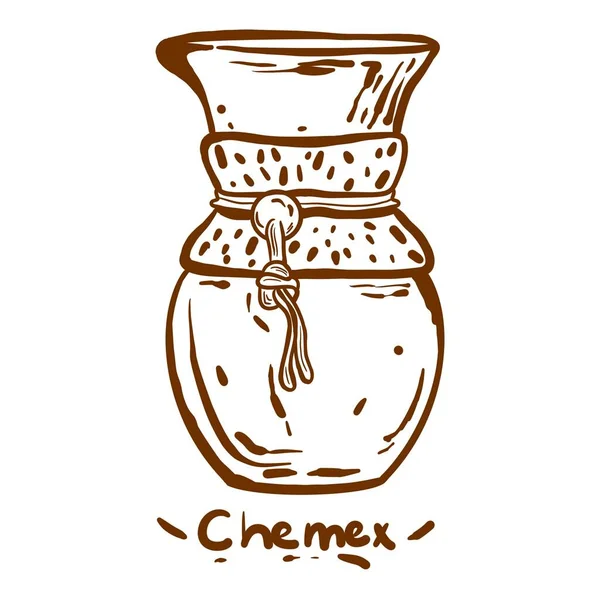 Chemex Kávéfőző Öntött Stílusú Üveg Kávéfőző Doodle Sötétbarna Fehér Vicces — Stock Vector