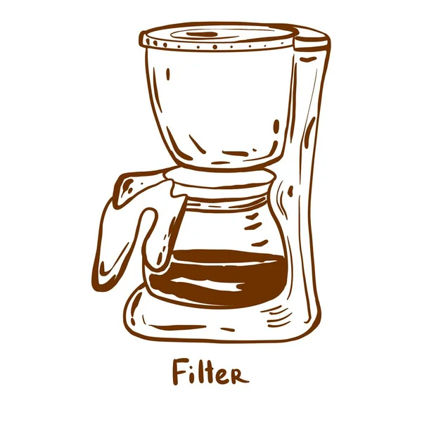 Filter Coffee Icon Doodle Vector Illustration Small Drip Coffeemaker Compact — Stock Vector