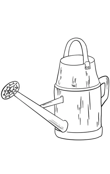 Vector Illustration Garden Watering Can Simple Lines Black White White — Stock Vector