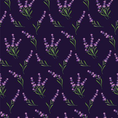 Seamless pattern with lavender flowers and blossom. Original, hand-drawn background. Floral pattern ideal for fabric, packaging or wallpaper. Flower LavandulaLavender. Summer herb pattern.