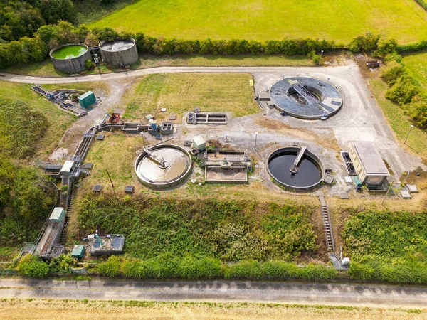 Aerial view of Sewage Water Treatment Facility in Arthington. Water treatment centre run by Yorkshire Water.