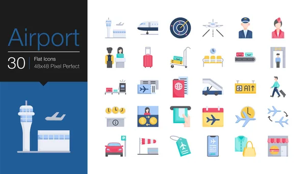 Airport Icons Flat Design Presentation Graphic Design Mobile Application Vector - Stok Vektor