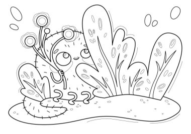 Boyama kitabı için karikatür sayfası, küçük sevimli canavar, el çizimi vektör çizimi.