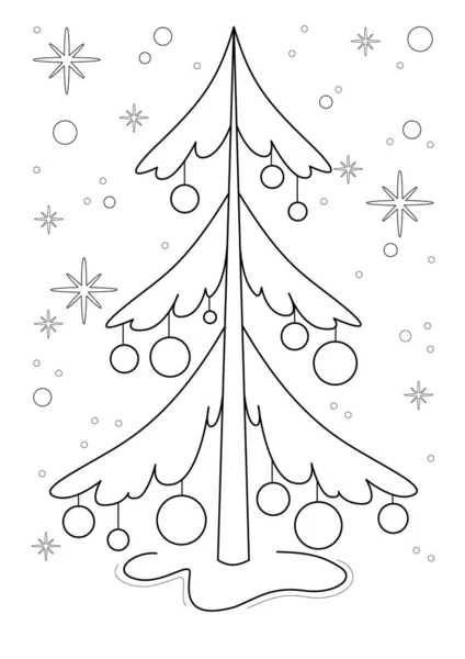 Pagina Dei Cartoni Animati Libro Colorare Con Albero Natale Illustrazione — Vettoriale Stock