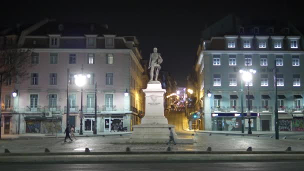 Lissabon Beroemde Straat Nachts — Stockvideo