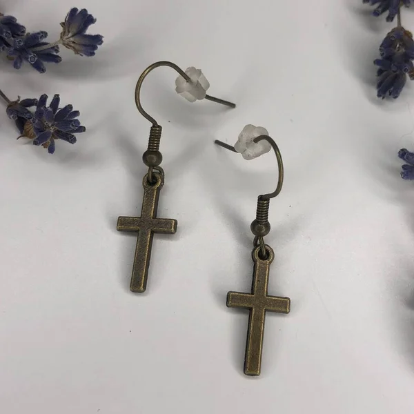 Small bronze cross earrings for teenagers