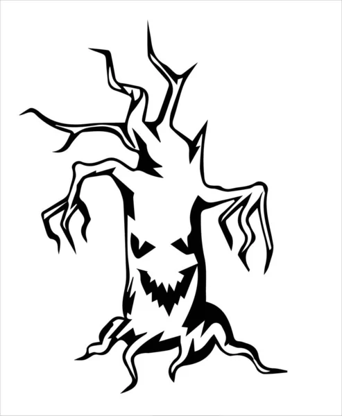 Arbre Noir Blanc Effrayant Spécifique Saison Halloween — Image vectorielle