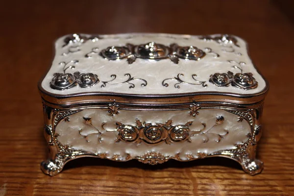 Jewelry Box Made Some White Elements Brown Background — Stock Photo, Image