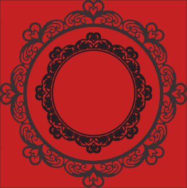 Kırmızı arkaplanda iki siyah şekilli süslemeli monogram tasarımı