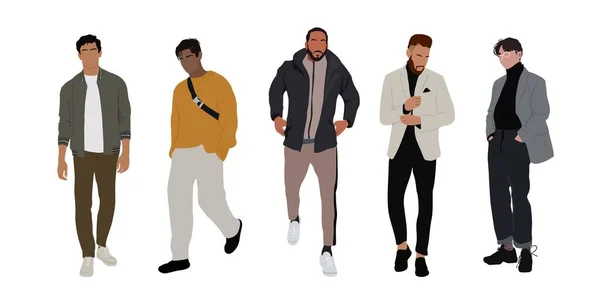 Street Fashion Men Vector Illustration Young Men Wearing Trendy Modern — 图库矢量图片