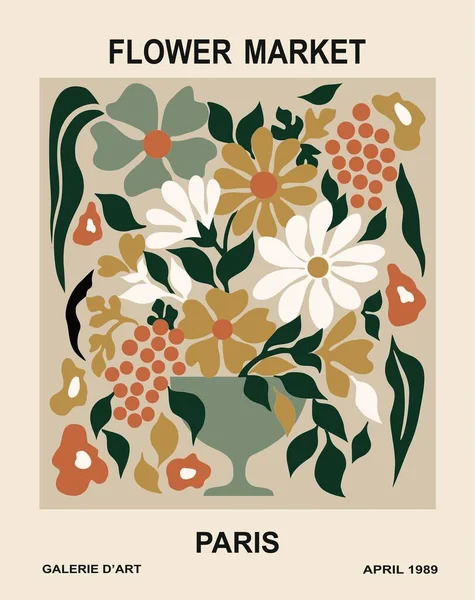 Cartaz Mercado Flores Paris Arte Floral Abstrata Impressão Digital Contemporânea — Vetor de Stock