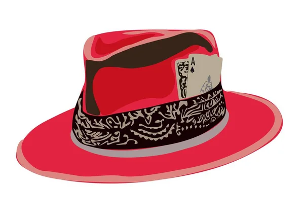 Cappello Cowboy Rosso Con Bandana Carte Poker Illustrazione Disegnata Mano — Vettoriale Stock