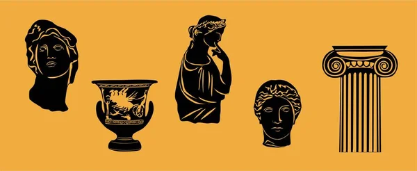Různé Antické Sochy Hlavy Žen Mužů Amfory Mýtický Starověký Řecký — Stockový vektor
