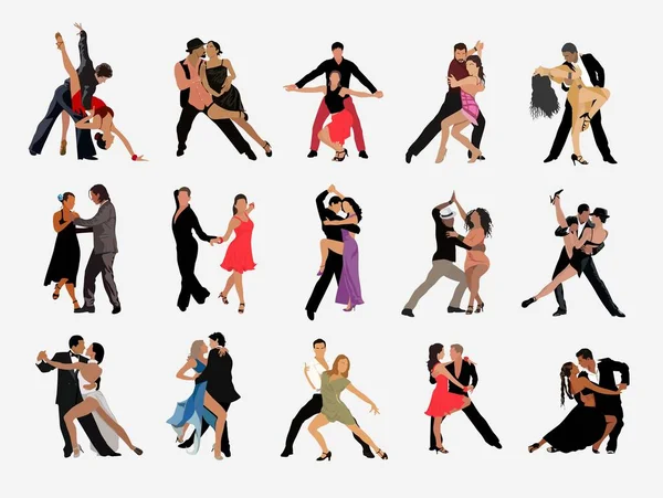 Bailarín Bailarina Bachata Salsa Flamenco Tango Baile Latino Conjunto Personas — Archivo Imágenes Vectoriales