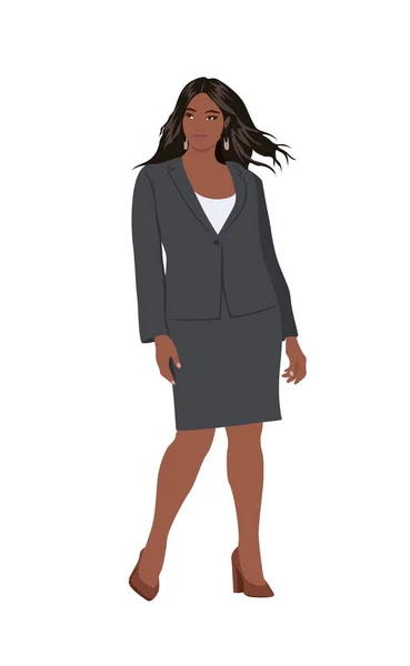 Piękna Kobieta Biznesu Stojąca Formalnym Stroju Biurowym Ciemnoszary Garnitur Spódnicą — Wektor stockowy
