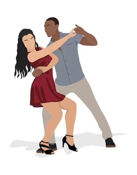 Dans Pozisyonunda Çok Irklı Bir Çift Dans Eden Nsanlar Dansçı — Stok Vektör