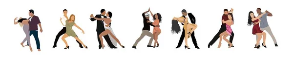 Bailarín Bailarina Bachata Salsa Flamenco Tango Baile Latino Conjunto Parejas — Vector de stock