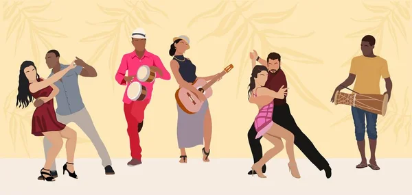 Dancing People Dancer Bachata Salsa Flamenco Tango Latina Dance Set — Wektor stockowy