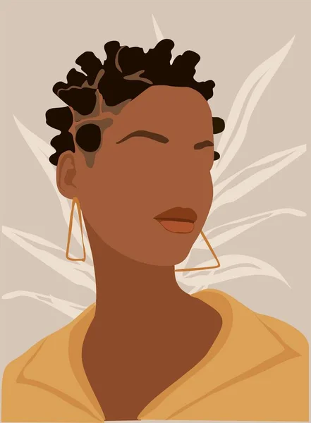 Retrato Mulher Abstrata Menina Bonita Com Estilo Cabelo Afro Moda — Vetor de Stock